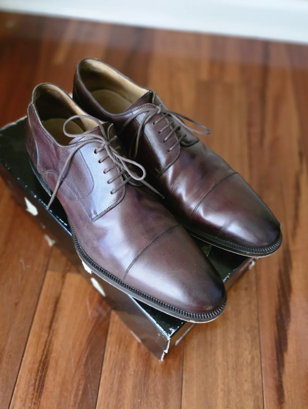 Magnanni Burnished Mahogany Brown Leather Cap Toe Oxford Shoes‎ Mens 11 M